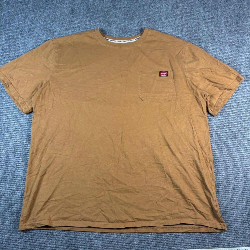 Wrangler Workwear Pocket Tee Mens 2XLT Brown Excellent Short Sleeve Logo T-Shirt